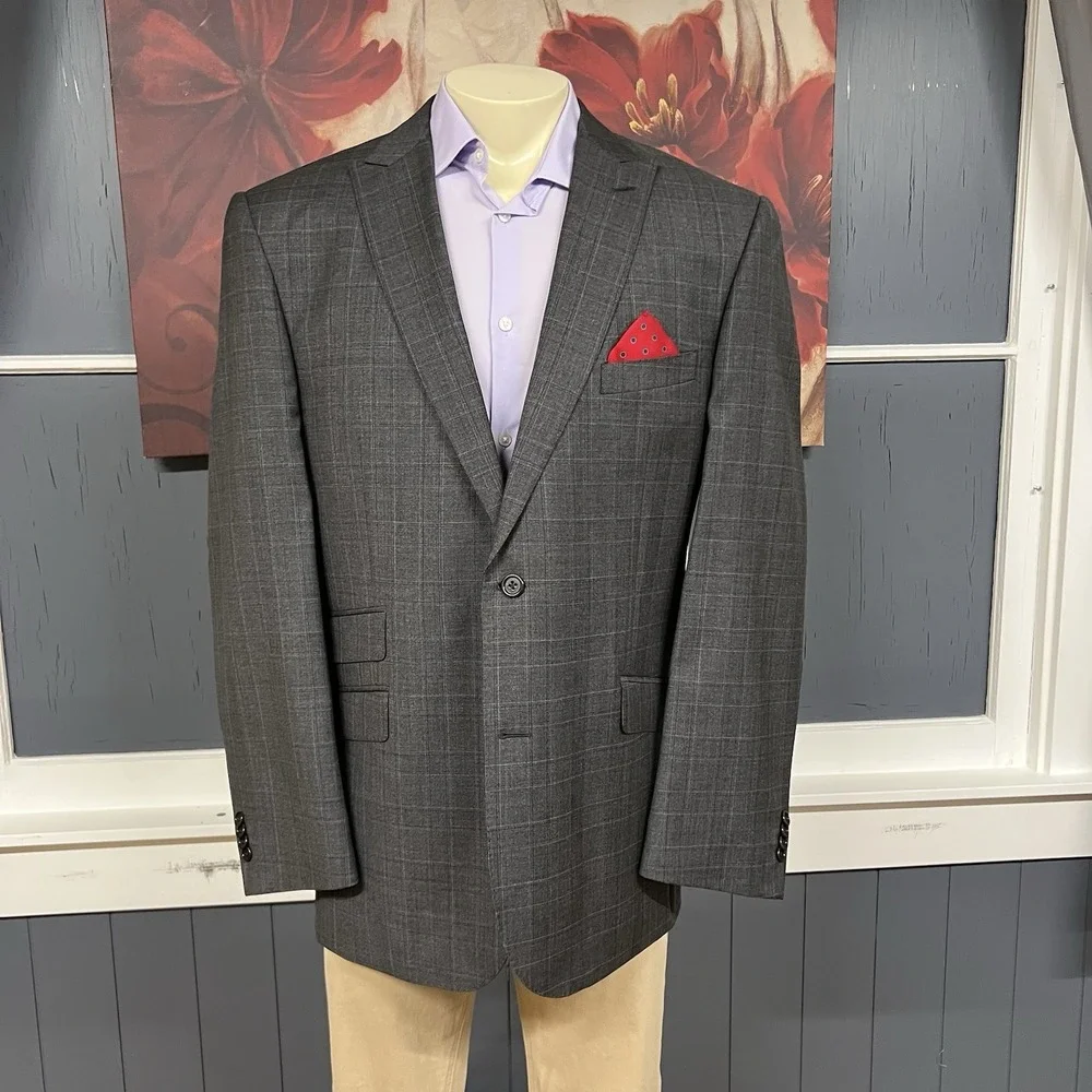 Joseph Abboud Custom Suit Mens 45L Long Wool Pants 35x35 (Unhemmed) Gray/Blue